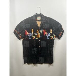 Vintage Paradise Found Hawaiian Shirt Mens L Black Cocktail Happy Hour Regal USA